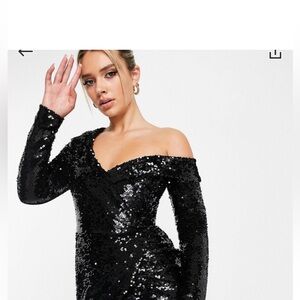 Lavish Alice Black One-Shoulder Sequin Mini Dress